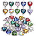 BronaGrand Crystal Birthstone Pendants, 20pcs Mixed Colors Heart Crystal Birthstone Charms Glass Gemstone Pendants Flat Round Glass Links Charms with Double Loop Bail Connectors for Jewelry Making