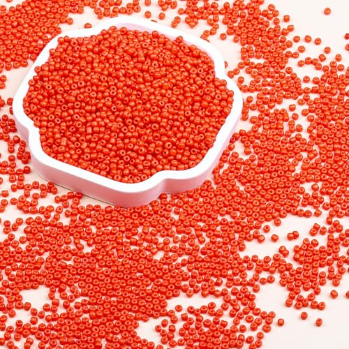 8/0 Glass Seed Beads Bulk, Orange 3mm Tiny Round Craft Seed Bead, Small Mini Pony Beads for Jewelry Making Bracelet Necklace Wrist Beading Weaving Supplies, 2500pcs - color: Orange