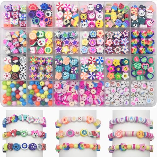 650pcs Polymer Clay Beads Bracelet Making Kit, Gold Beads Clay Bead Charms for Jewelry Making DIY Bracelet, Necklace, Earring Making, Cute Fun Bead Charms Arts Crafts DIY Gifts - color: Color cartoon