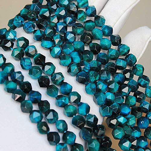 MJDCB Best Sellers Natural Stone Beads Faceted Polygon Sky Blue Tiger Eye Crystal Energy Stone Healing Power for Jewelry Making(8mm) - color: Sky Blue Tiger Eye