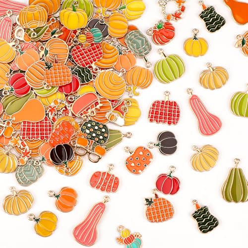 MARFOREVER 120 PCS Pumpkin Charms for Jewelry Making, Fall Charm Assorted Thanksgiving Autumn Enamel Pumpkin Alloy Charms Pendants for DIY Jewelry Crafts Thanksgiving Day Gift - style: Pumpkin