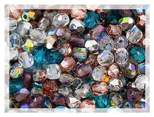 0.88oz (Approx. 300 pcs) Faceted Fire Polished Round Glass Beads 4mm (0.16in), Czech Republic Bohemian Glass Transparent Mix - color: Mix 03 Transparent AB, size: 25 g