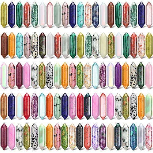 Nuenen 100 Pcs Healing Crystals Stones Sets, Hexagonal Bullet Shaped Wand Stones Bulk Gemstone Amethyst Chakra Crystals for Witchcraft Meditation Divination Mothers Day Gifts Women