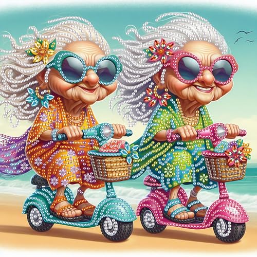 AiYuanzsh DIY Diamond Art Painting Kits for Adults, Young Grandma 5D Special Shape Crystal Rhinestone Diamond Art Kits for Beginners, for Home Wall Decoration Gift 12x12 inch - color: Happy Grandma