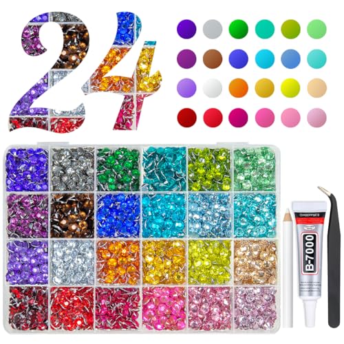 qiipii 24 Color 6mm Crystal Resin Rhinestones w B7000 Jewelry Glue for Bedazzling Crafting SS30 Colorful Rainbow Big Flatback Stones Gems Diamonds Crystals for Tumblers Crafts Nails Face Eyes Makeup - color: Crystal Rhinestones, size: 6mm