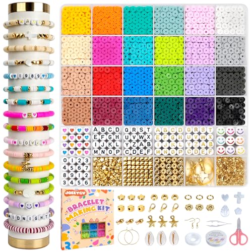 JQEEYGV 5500pcs Clay Beads Bracelet Making Kit 24 Colors Flat Preppy Beads for Friendship Bracelet kit with Letter Beads Jewelry Making Set for Beginners Gifts for Girls Ages 6-12 - color: 5500Pcs 24Colors