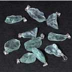 10pcs Irregular Raw Natural Green Crystal Rock Stone Pendant Healing Crystal Chakra Gemstone Charm for Jewelry Making DIY Necklace Earrings Accessories Reiki - color: Green Crystal