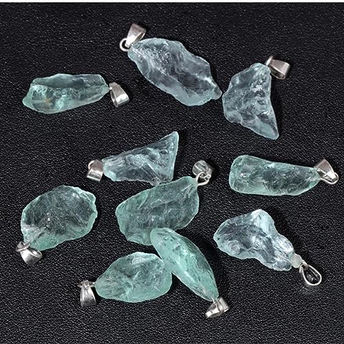 10pcs Irregular Raw Natural Green Crystal Rock Stone Pendant Healing Crystal Chakra Gemstone Charm for Jewelry Making DIY Necklace Earrings Accessories Reiki - color: Green Crystal