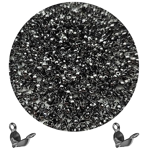 1000Pcs Beads Tips Knot Covers Clamshell Crimp Tips Beads Set Jewelry Making Beads Open Clamshell Fold-Over Bead Tips for Knots & Crimp Findings Jewelry Making DIY Craft（Gun Black） - color: Gun Black