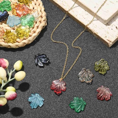 Ipotkitt 100 Pcs Random Glass Maple Leaf Charms Crystal Plant Charms Colorful Fall Tree Leaves for DIY Jewelry Bracelet Necklace Earrings Making - color: 100pcs-Maple Leaf Charms-Colorful