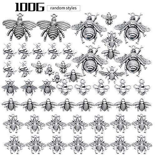 100g (30-60pcs) Antique Silver Mixed Honey Bee Charm Pendants Alloy Bee Pendant Flying Insect Charms Craft Supplies for DIY Necklace Bracelet Jewelry Making - style: Silver Bee Charms