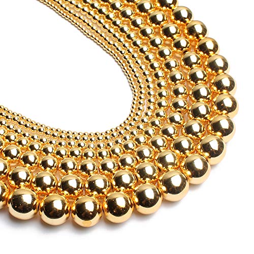 Song Xi 18K Gold Hematite Beads Round Loose Beads for Jewelry Making DIY Bracelets and Necklaces 4mm/95pcs - color: 18k gold, size: 4mm