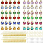 BetterJonny 120 Pieces Crystal Birthstone Charms Beads, 12 Colors Round Crystal Charm with Rings Handmade Jewelry Pendants for Jewelry Necklace Bracelet Earring Making - color: （#B）Gold Round