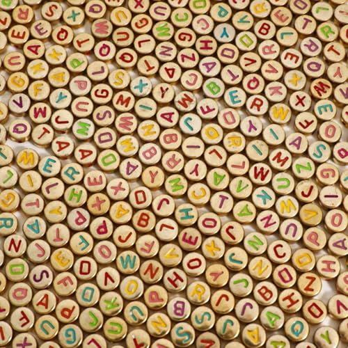 1200pcs 4×7mm Alphabet Beads Gold Round Acrylic Colorful Letter Beads, for Bracelets and Jewelry Making - color: style 14, size: 4×7mm(Round)
