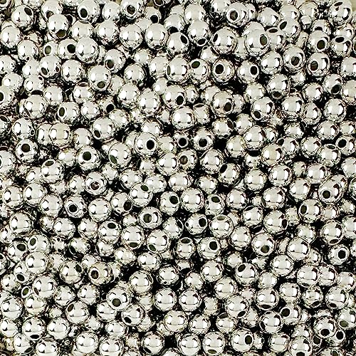 1,200 Round Silver Acrylic Beads 6mm Diameter with 1mm Hole - color: Silver, size: 6mm