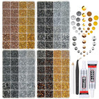qiipii 8 Color 2-6mm Golden Silver Copper Resin Rhinestones w B7000 Jewelry Glue for Bedazzling Crafting Flatback Stones Gems Diamonds for Nails Face Eyes Makeup Tumblers Bottles DIY Crafts Clothes - color: Golden / Silver / Copper Metallic Series Rhinest
