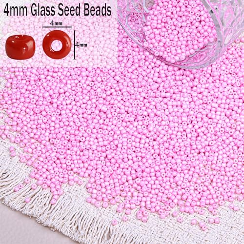 2000pcs Glass Seed Beads Bulk, 4mm 6/0 Mini Pony Spacer Small Individual Color Seed Beads for DIY Bracelet Necklaces Wrist Jewelry Making, Light Pink - color: Light Pink