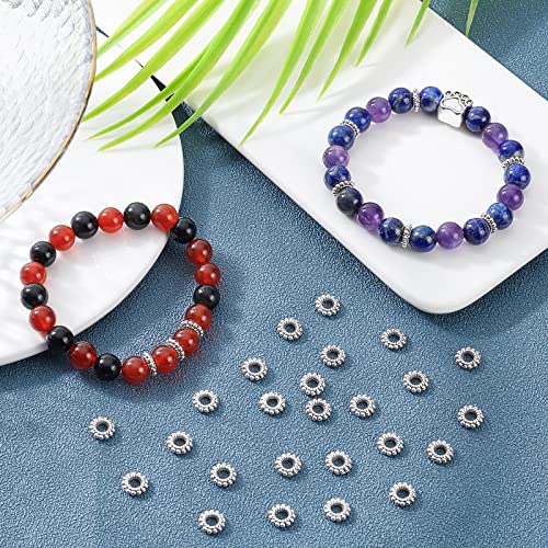 PH PandaHall 200pcs Large Hole Spacer Beads Tibetan Alloy Antique Silver Donut Rondelle Jewelry Spacers for Bracelet Jewelry Making, 8x2mm, Hole: 3mm - color: Donut Antique Silver - 200pcs, size: 8mm