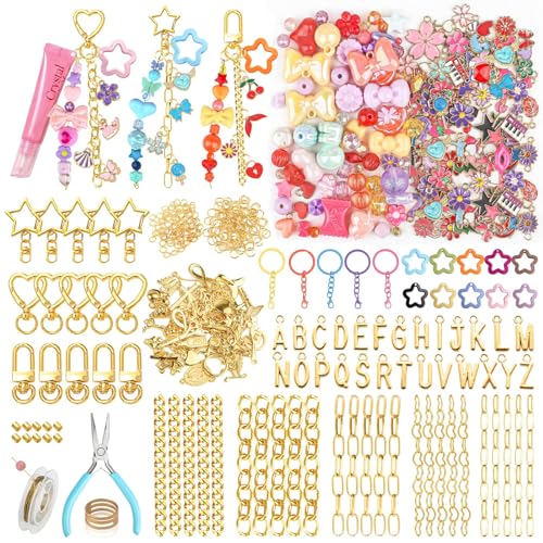 Ecoofor 364 Pcs Keychain Making Kit for Kids & Adults – Includes 20 Keychain Clips, 25 Extender Chains, 136 Charms, Beading Accessories, Jewelry Pliers – DIY Bag Charms & Jewelry Craft Kit Supplies - color: 5 Styles Essential Set