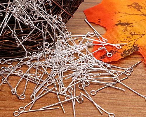 Shapenty 200PCS Mini Metal Wire Eyepins Beading Small Open Eye Head Pins Needles Bulk for DIY Craft Bead Earring Pendant Necklace Bracelet Jewelry Charm Finding Making (24mm/1Inch, Silver) - color: Silver, size: 24 mm