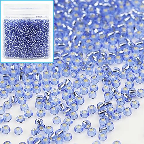 Bala&Fillic 12/0 Glass Seed Beads Clear Blue Color Silver Lined Seed Beads About 10000pcs/110g in Box (Blue Silver Lined) - color: Blue, size: 2mm