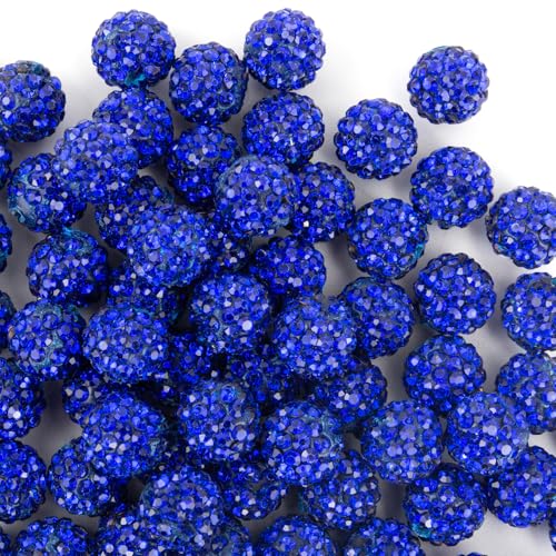 10mm Clay Rhinestone Beads for Bracelets, 100 Pcs Sparkle Crystal Beads for Jewelry Making, Glitter Round Shamballa Disco Ball Design for DIY Crafts Necklace Earrings Decoration (Dark Blue) - color: Dark Blue