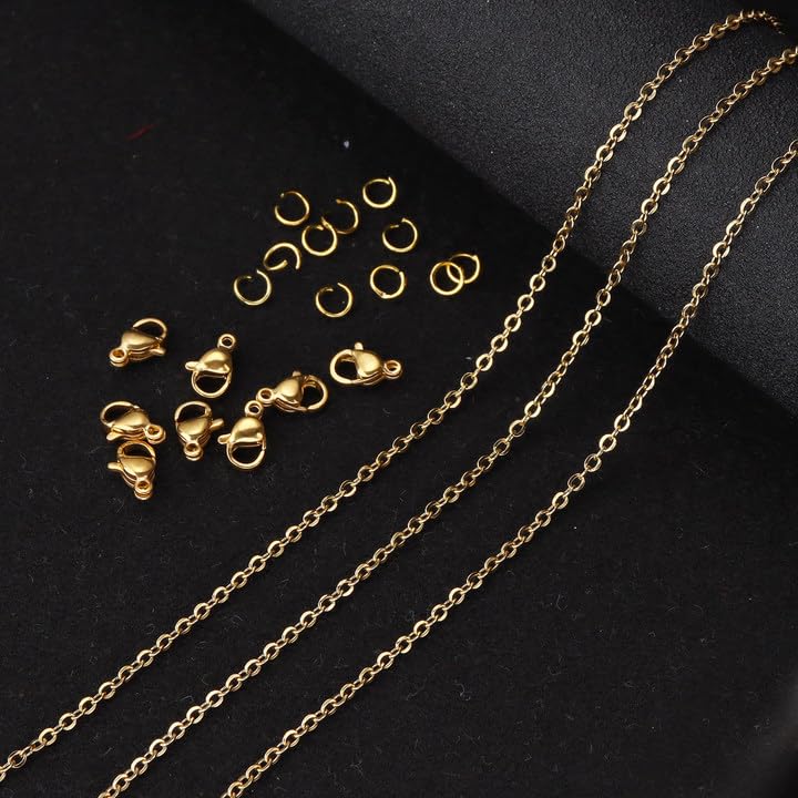 Topacket 33Feet 18K Gold Stainless Steel Necklace Chains Cable Link Chains for Jewelry Making DIY Craft Kit with Lobster Clasps Jump Rings - color: Gold, size: 1.5mm