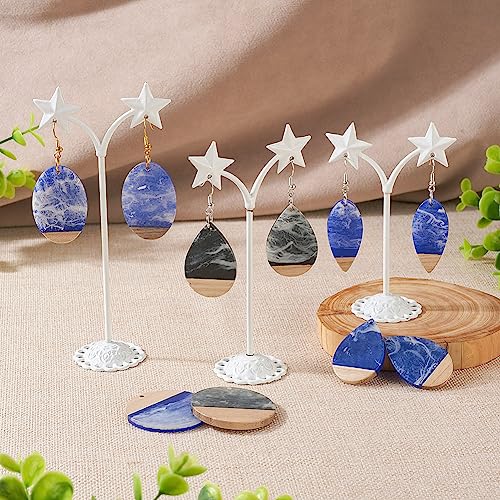 FASHEWELRY 16Pcs Teardrop Round Resin Wood Earring Charms Black Blue Wooden Blanks Geometry Findings for Jewelry Making, DIY-TA0004-37-Biyun - color: Black & Blue-Teardrop & Round