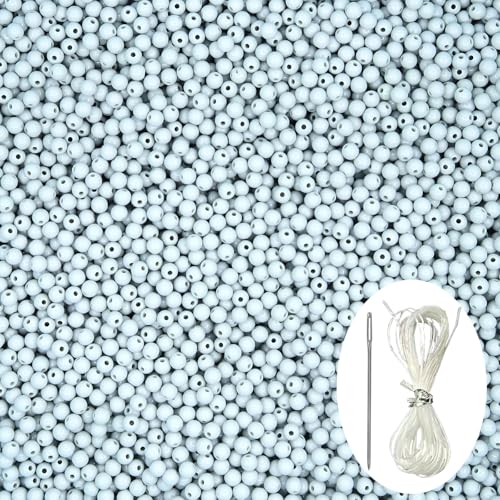1000Pcs Gray Acrylic Round Beads, Smooth Plastic Spacer Beads Set with Beading Needle and 13Ft Elastic String Cord for Jewelry Making Bracelets Necklace Earring DIY Crafting Supplies - 6mm - color: Gray, size: 6mm
