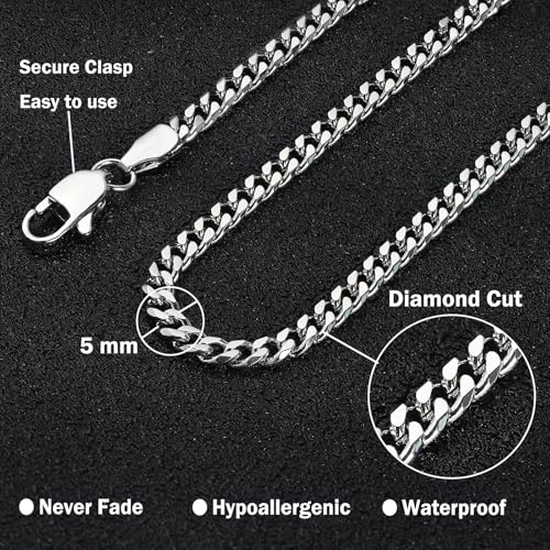3.5mm/5mm Silver Stainless Steel Cuban Link Chain Necklace Jewelry for Men, 18-26 Inches - size: 20 Inches, style: 5mm-Silver