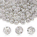 TOAOB 100pcs 8mm Silver Plated Filigree Hollow Ball Beads Round Metal Loose Spacer Beads for DIY Crafts Bracelets Necklaces Earrings Jewelry Making - color: Silver, size: 8mm