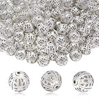 TOAOB 100pcs 8mm Silver Plated Filigree Hollow Ball Beads Round Metal Loose Spacer Beads for DIY Crafts Bracelets Necklaces Earrings Jewelry Making - color: Silver, size: 8mm