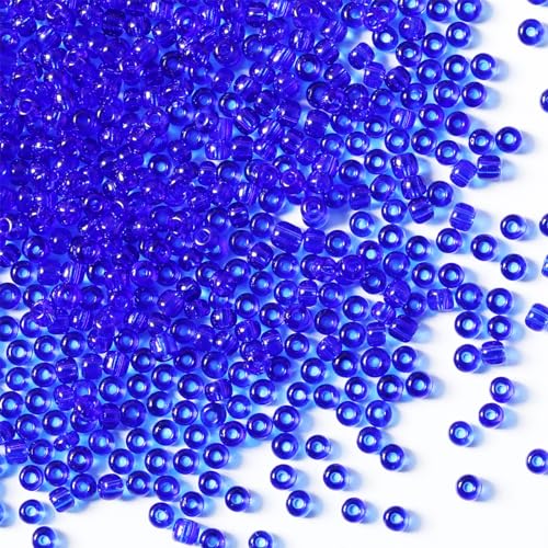 Bulk 4mm Blue Seed Beads for Jewelry Making 110 Grams About 1600pcs,6/0 Glass Craft Beads for Making Earrings, Bracelets, Pendants, Waist Jewelry, DIY Handmade Seed Beads (Transparent Blue, 4mm) - color: Transparent Blue, size: 4mm