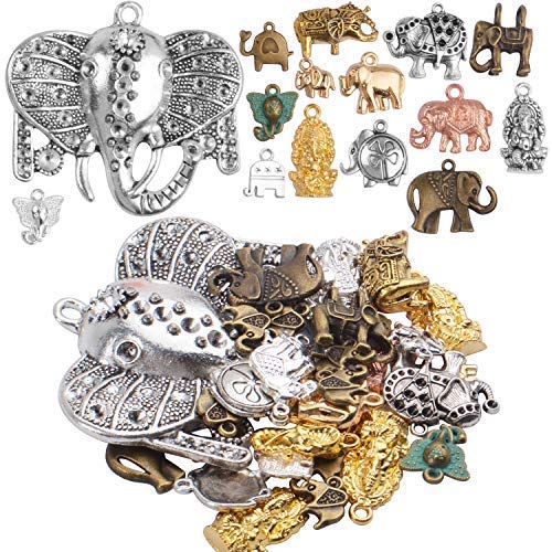 100g (About 20-40pcs) Mixed Alloy Elephant Charms Tibetan Animal Elephant Head Charms Pendants Jewelry Findings for Bracelets Necklace Crafts Making - style: Mixed Elephant Charms