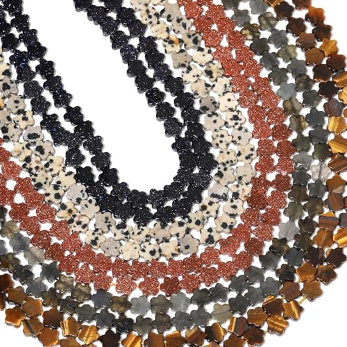 Songxi 60pcs 6mm Golden Sandstone Plum Blossom Natural Stone Beads for Jewelry Making, Smooth Loose Flower Shape Gemstone Beads for Bracelets Necklace Earrings Making Supplies ﻿ - color: Golden Sandstone
