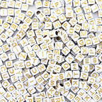 800Pcs White and Gold Square Letter Beads A-Z, 6X6mm Acrylic Cube Alphabet Beads for Jewelry Making - color: Gold Letters White Beads