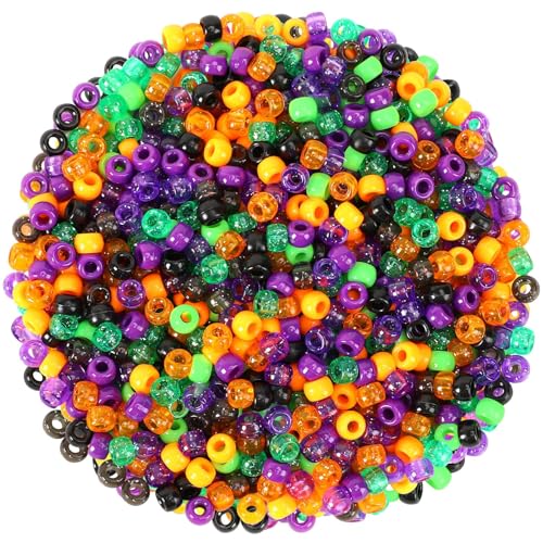 UPINS Halloween Pony Beads,1200Pcs Black Purple Orange Green Glitter Round Plastic Beads for Jewelry Making Halloween Mardi Gras Party Decoration Necklace Bracelets Hair Beads DIY Crafts (8 Colors) - color: Glitter Black Purple Orange Green