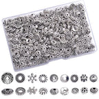 460Pcs Antique Silver Spacer Beads for Jewelry Making, Small Metal Flat Flower Beads, Bracelet, Necklace, Earring Findings & Supplies (460)