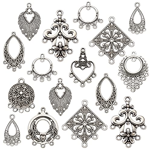Mega Pet 60pcs Tibetan Style Charm Links Connector Antique Silver Multi Layers Pendants Component Connectors Mixed Types for Jewelry Findings Bracelet Necklace Making - color: Antique Silver, Mixed Shapes