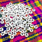 Amaney Vowel Letter Beads A 100pcs 7×4mm White Round Acrylic Black Alphabet for Jewelry Making - color: Black-A
