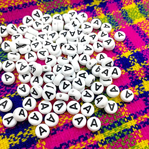 Amaney Vowel Letter Beads A 100pcs 7×4mm White Round Acrylic Black Alphabet for Jewelry Making - color: Black-A