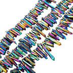 rockcloud Natural Rock Crystal Points Titanium Coated Clear Quartz Sticks Spikes Top Drilled 15 inch Strand,Rainbow - color: #26-Rainbow(Small)