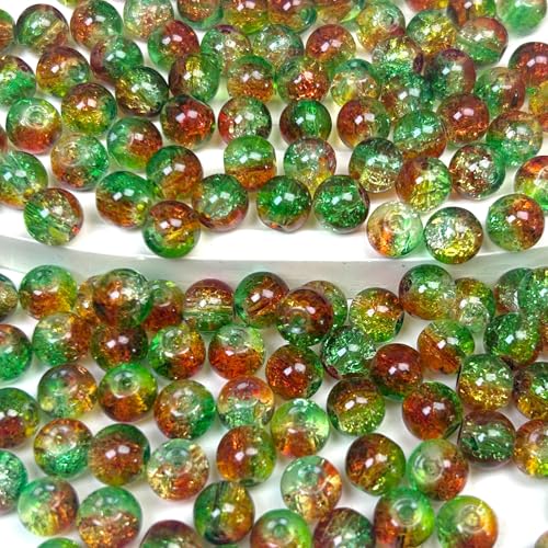 200pcs Crackle Glass Beads for Jewelry Making, 8mm Crystal Glass Bead, Round Spacer Bead, Green and Red Crafts Crystal Bulk Loose Beads for DIY Craft Earring Necklace Bracelet Jewelry - color: LightGreen&Red, size: 8mm