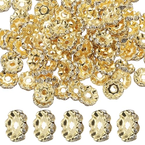 PATIKIL 12mm Wavy Rhinestone Spacer Beads, 100Pack Loose Jewelry Making Spacers Beadable Rondelle Diamond Beads DIY Bracelets Pen Silver Plated for Craft Supplies Decor, Gold Tone - color: Gold Tone