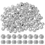 120 Pcs Silver Spacer Beads Tibetan Antique Silver Large Hole Spacers Beads Metal Loose Spacer Bead for DIY Necklace Bracelet Jewelry Crafts Making (8×6mm, Hole:4.5mm)