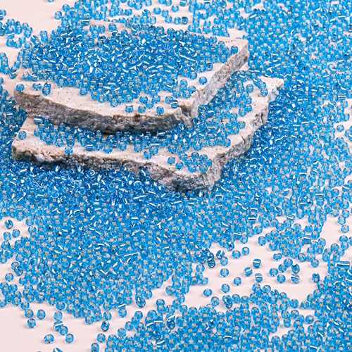 8/0 Glass Seed Beads Bulk, Blue with Silver 3mm Tiny Round Craft Seed Bead, Small Mini Pony Beads for Jewelry Making Bracelet Necklace Wrist Beading Weaving Supplies, 2500pcs - color: Blue with Silver