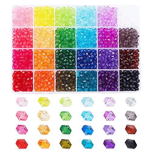 PH PandaHall 2160pcs 6mm Crystal Beads Bicone Bracelet Bead Faceted Acrylic Beads 24 Colors Rainbow Loose Craft Bead for Friendship Bracelet Necklace Earring Jewelry Making Flower Bag Decoration - size: 6mm