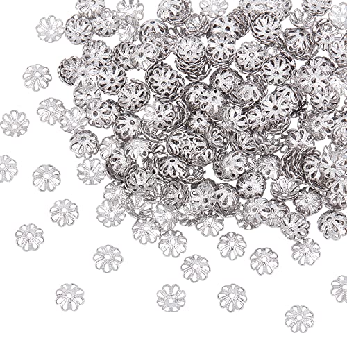 UNICRAFTALE About 300pcs MultiPetal Flower Bead Caps 7mm Stainless Steel Hollow Spacer Caps Metal Bead Cap Spacers for Bracelet Necklace Jewelry Making Stainless Steel Color - color: Stainless Steel Color/300pcs, size: 7mm