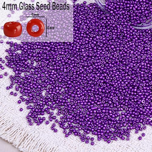 2000pcs Glass Seed Beads Bulk, 4mm 6/0 Mini Pony Spacer Small Individual Color Seed Beads for DIY Bracelet Necklaces Wrist Jewelry Making, Dark Purple - color: Dark Purple