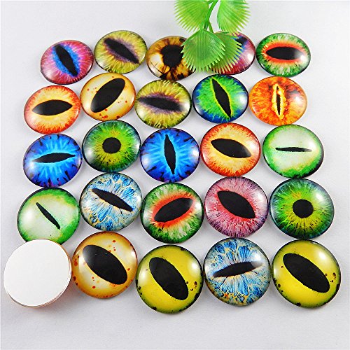 Julie Wang 20PCS 1.18inches Mixed Style Dragon Eyes Flatback Round time gem cover Glass Cabochon Dome for Jewelry Cameo Pendant DIY Finding 30mm - size: 30MM-20PCS